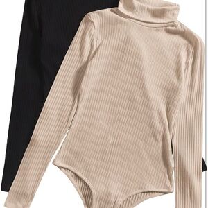 Floerns Women’s 2 Piece Turtleneck Long Sleeve Ribbed Knit Body Suit Size Small